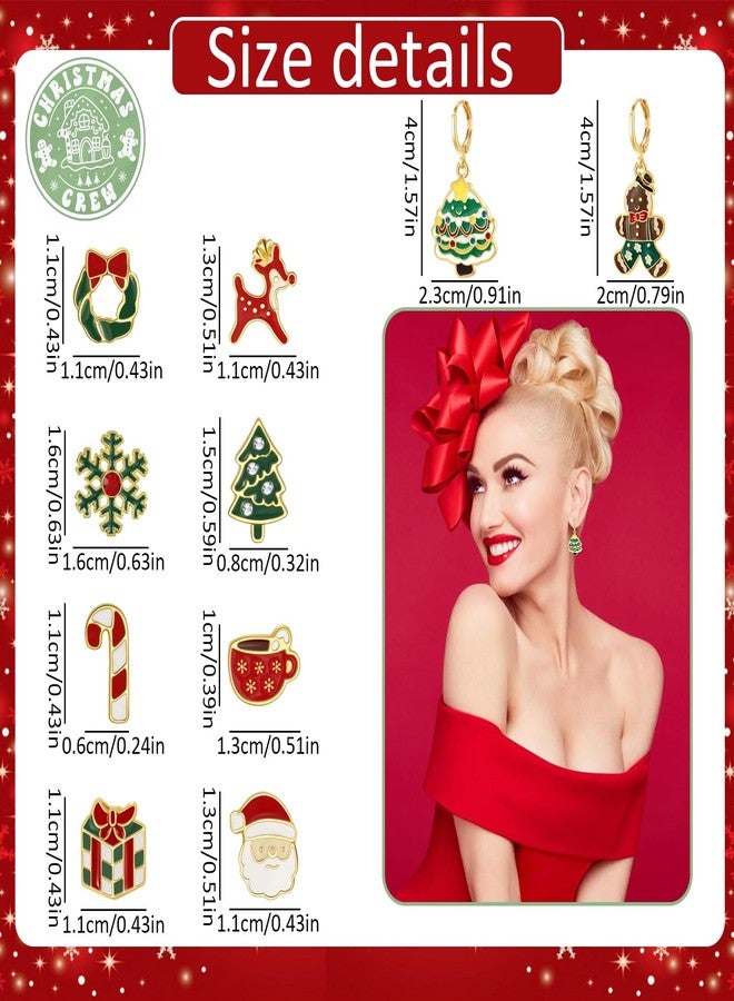Wullina 20 Pairs Christmas Earrings for Women, Holiday Xmas Earrings Set Christmas Tree Bells Drop Dangle Dangle Earring Light Snowflake Stud Earring, Bulk Christmas Earrings Gifts Jewelry (Christmas A) - Image 2